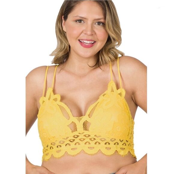 17. Plus Size Yellow Crochet Lace Bralette W/ removable Bra Pads NWT - Picture 1 of 3